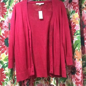LOFT Sheer Cardigan - Red - Petite XL
